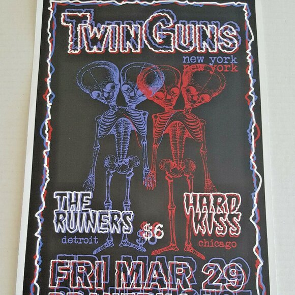 TWIN GUNS POSTER 17" x 11" RARE Gig Dean Tomasek Art GARAGE ROCK The RUINERS HAR